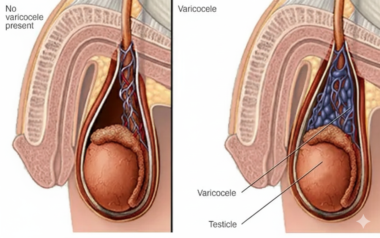Varicocele anatomy showing enlarged veins in scrotum